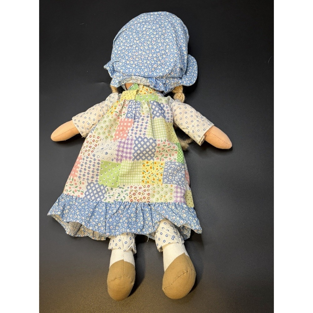 Vintage 1974 Holly Hobbie Rag Doll Knickerbocker Patchwork Dress Blue Bonnet 17" - Picture 5 of 15